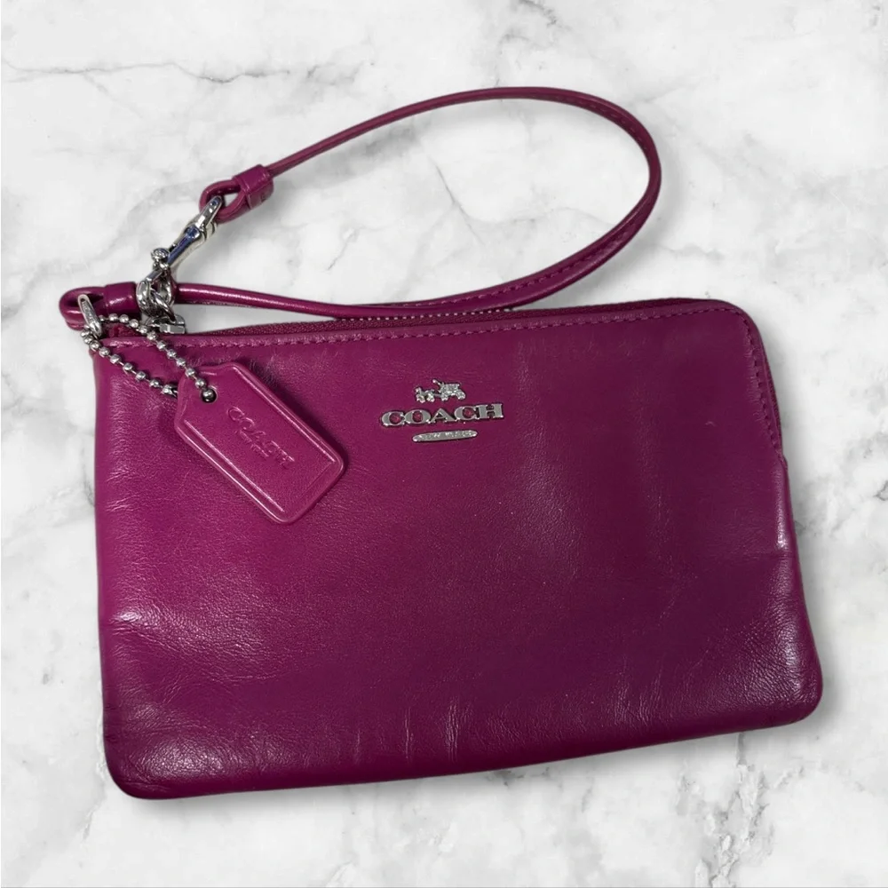 Coach Fuchsia Leather Wristlet - Picture 1 of 6